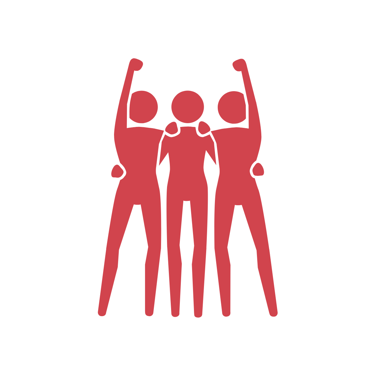A red icon of three protestors, arm-in-arm A red icon of three protestors, arm-in-arm