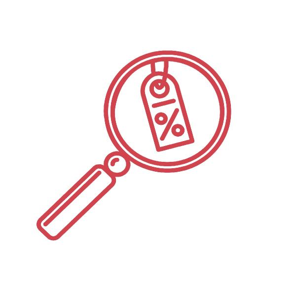 An icon of a magnifying glass, colored red An icon of a magnifying glass, colored red