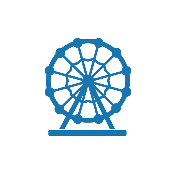 Blue icon of a ferris wheel Blue icon of a ferris wheel