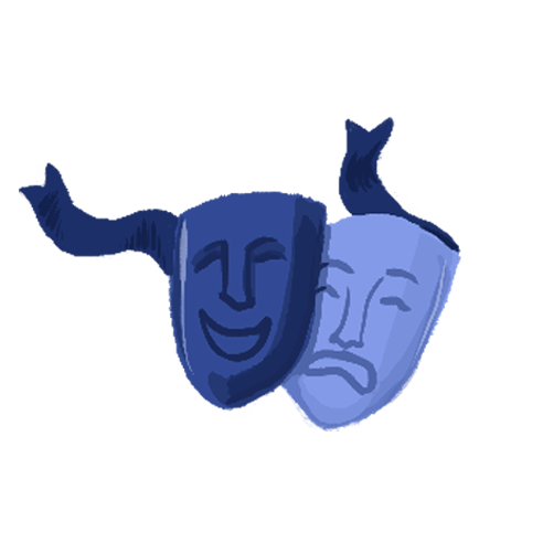 Icon featuring two theater masks, that represent Repertorio Espanol Icon featuring two theater masks, that represent Repertorio Espanol