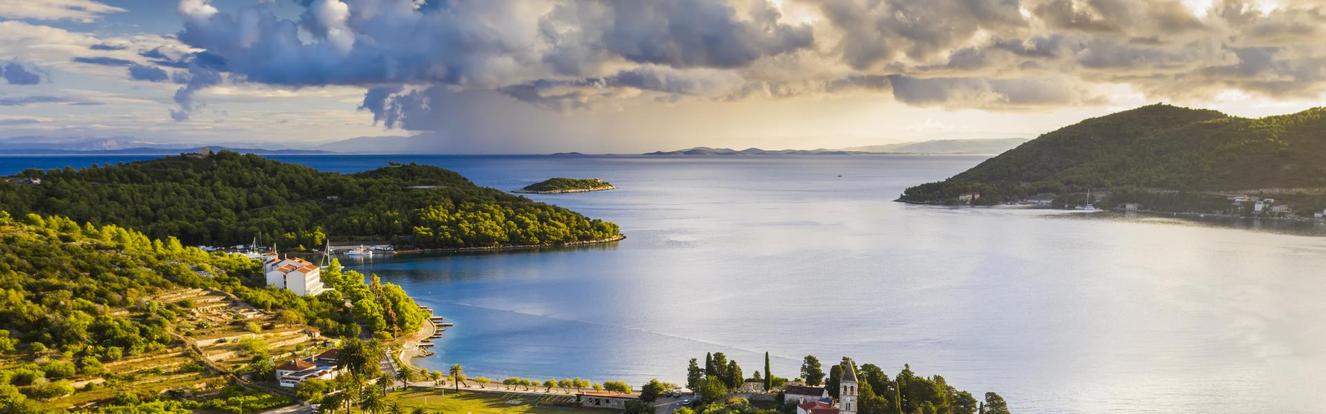 Aerial scenic view  of Vis town on Vis island, Croatia. Vis is a small Croatian island in the Adriatic Sea.