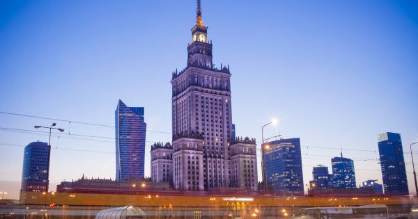 View of Warsaw skyline with a blue sky backdrop 