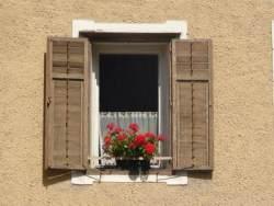 Blumengeschmücktes Fenster in Tirol